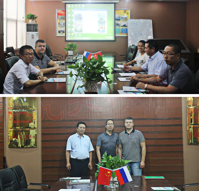 俄羅斯木屑烘干機考察鄭州烘干機廠家九天機械實圖